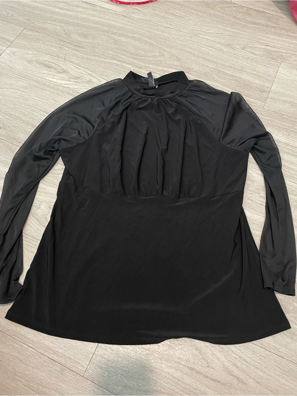 Black Long-Sleeve Pleated Women's Top